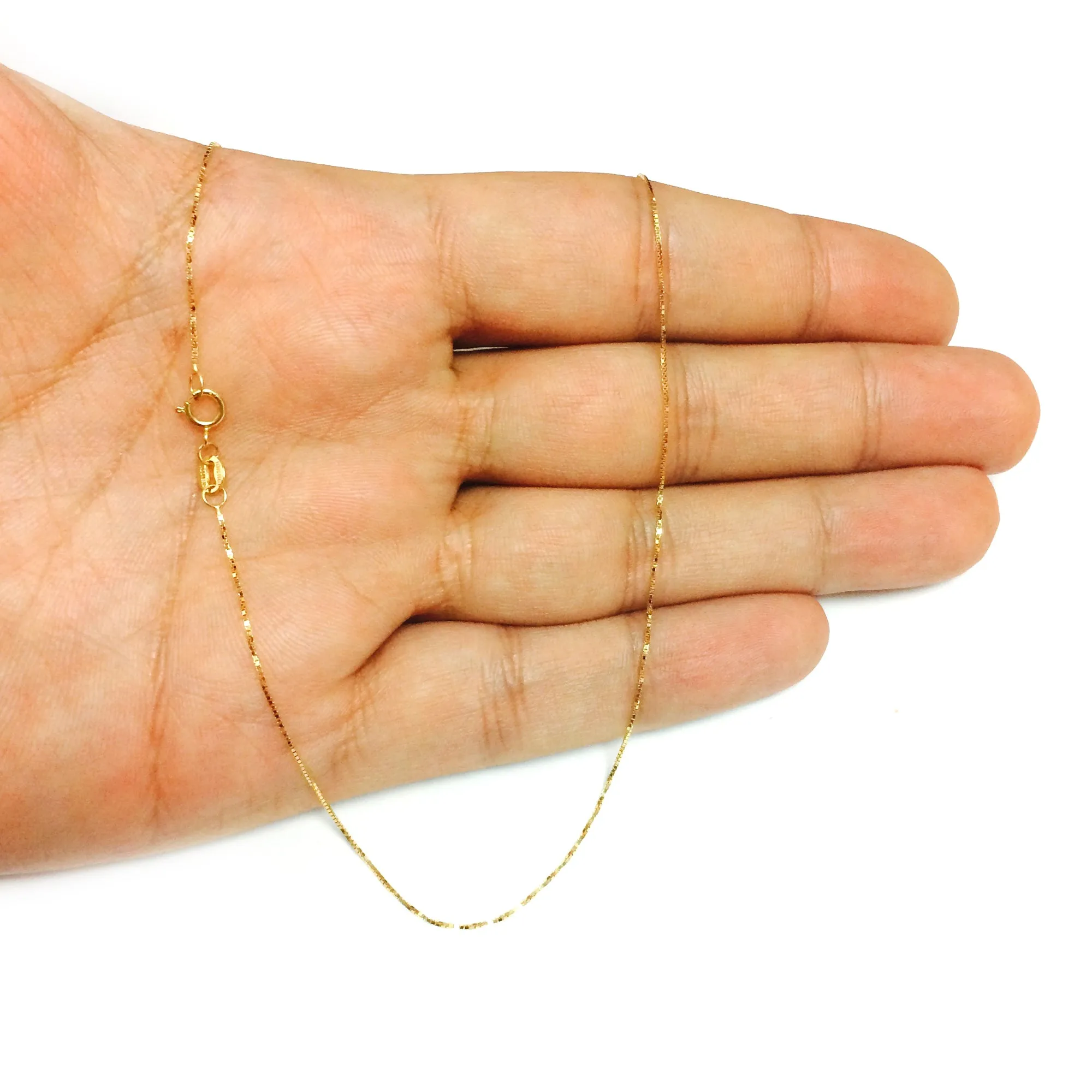 10k Yellow Solid Gold Mirror Box Chain Necklace, 0.45mm