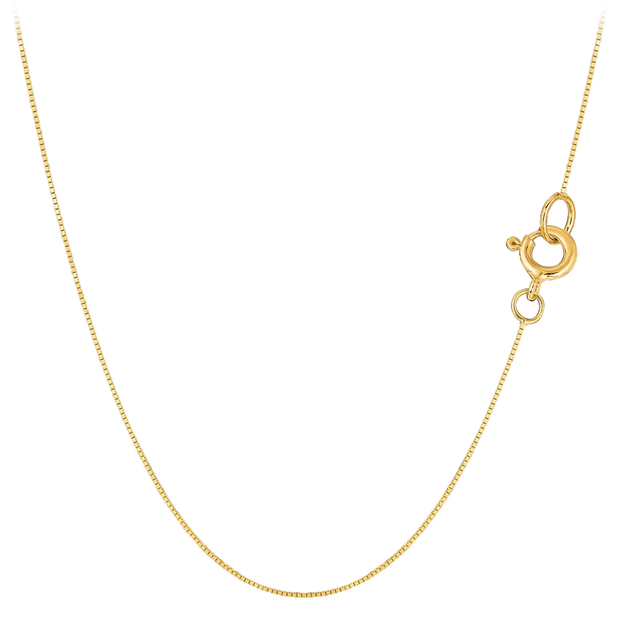 10k Yellow Solid Gold Mirror Box Chain Necklace, 0.45mm