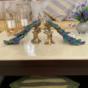 12 Inches Handcrafted Brass Peacock With Stonework (set of 2)