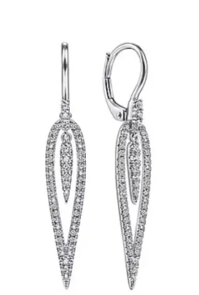 14K White Gold Diamond Teardrop Earrings with Center Drops