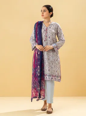 2 PIECE - PRINTED LAWN SUIT - PEARL GREY