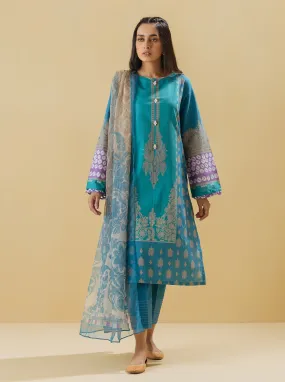 2 PIECE - PRINTED LAWN SUIT - QUARTZ BLUE