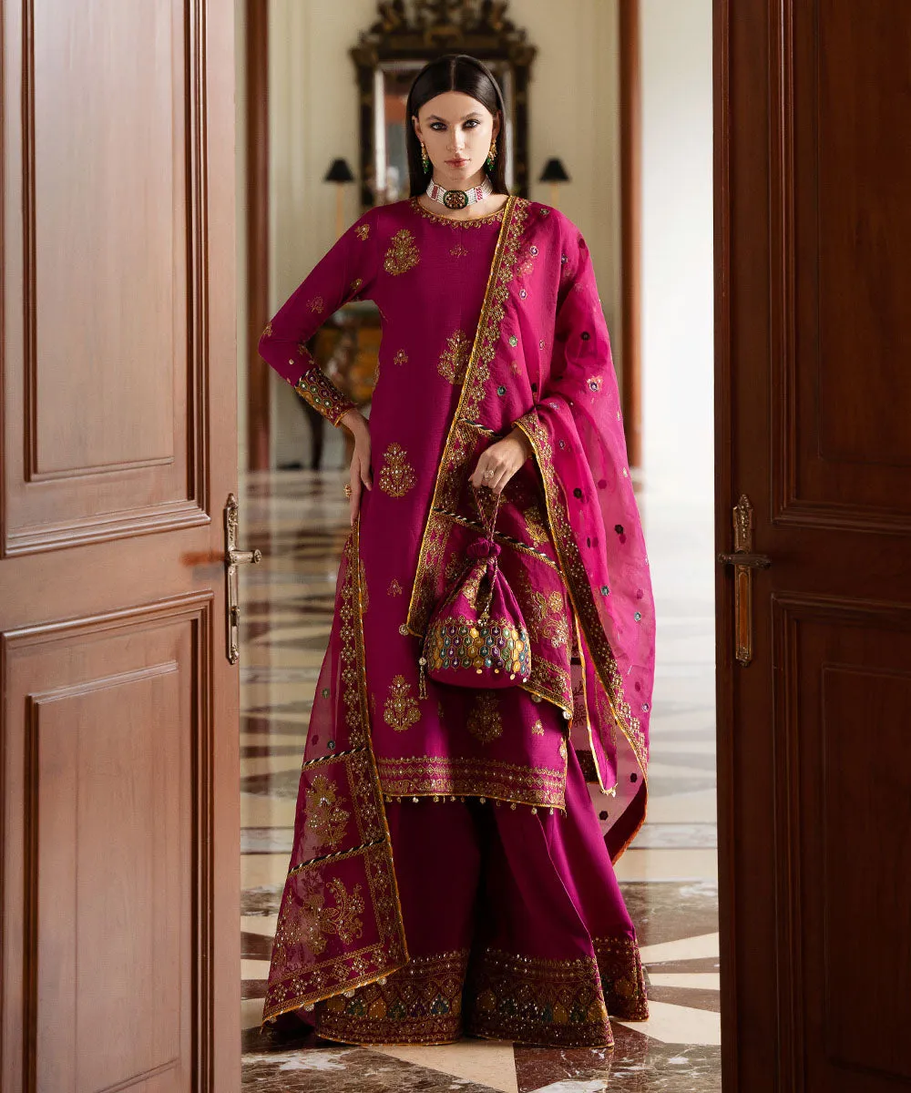 3 Piece -  Embroidered Raw Silk Suit