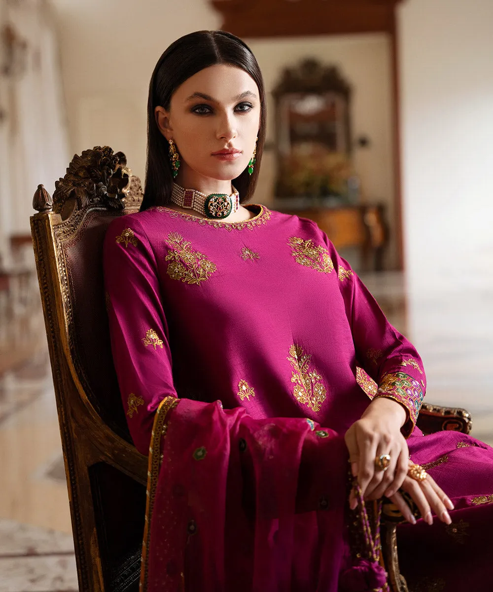 3 Piece -  Embroidered Raw Silk Suit