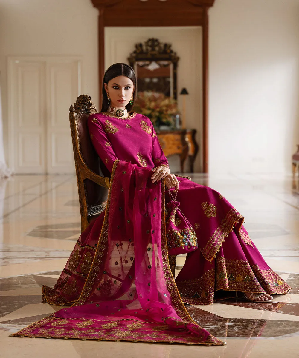 3 Piece -  Embroidered Raw Silk Suit