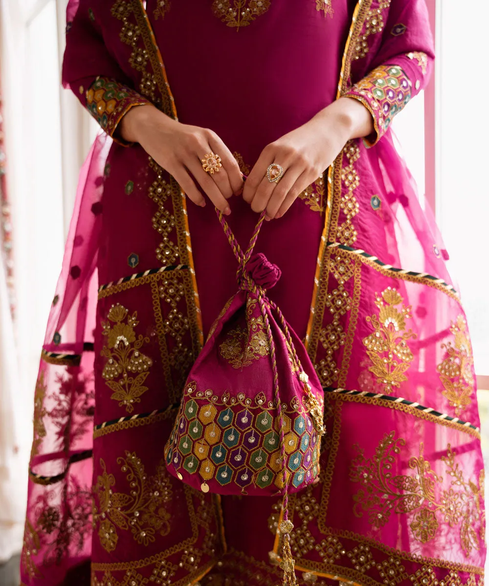 3 Piece -  Embroidered Raw Silk Suit