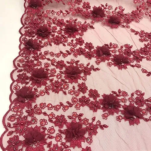 3D Flowers Debora Design Beaded Mesh Lace Fabric By The Yard