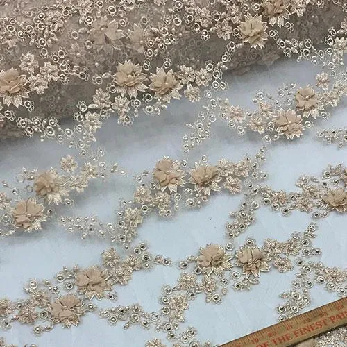 3D Flowers Debora Design Beaded Mesh Lace Fabric By The Yard