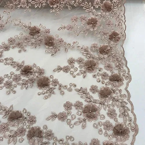 3D Flowers Debora Design Beaded Mesh Lace Fabric By The Yard