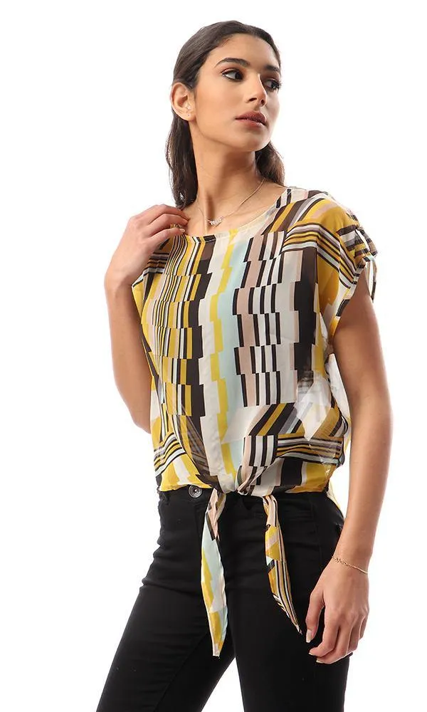 57148 Multicolour Sheer Chiffon Blouse With Front Tie