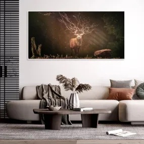 A Beautiful Deer in Dark Forest Floating Wall Painting