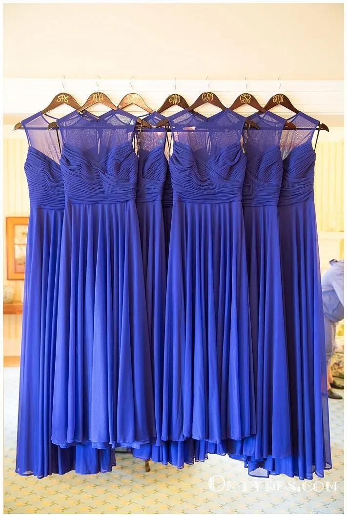 A-line Royal Blue Chiffon Long Wedding Guest Dresses Bridesmaid Dresses, TYP1854