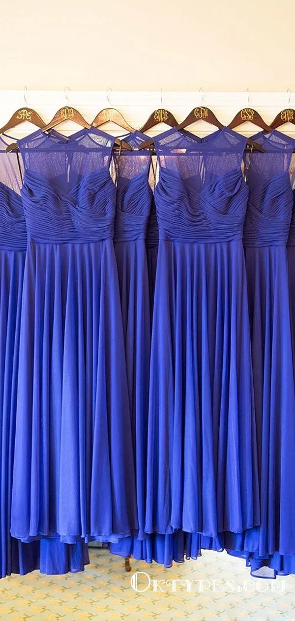 A-line Royal Blue Chiffon Long Wedding Guest Dresses Bridesmaid Dresses, TYP1854