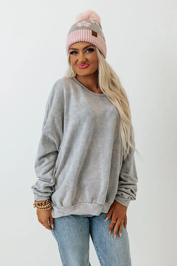 Always Down To Chill Mineral Wash Sweatshirt in Grey