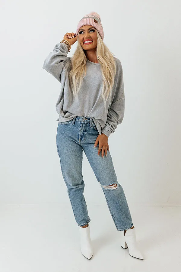 Always Down To Chill Mineral Wash Sweatshirt in Grey