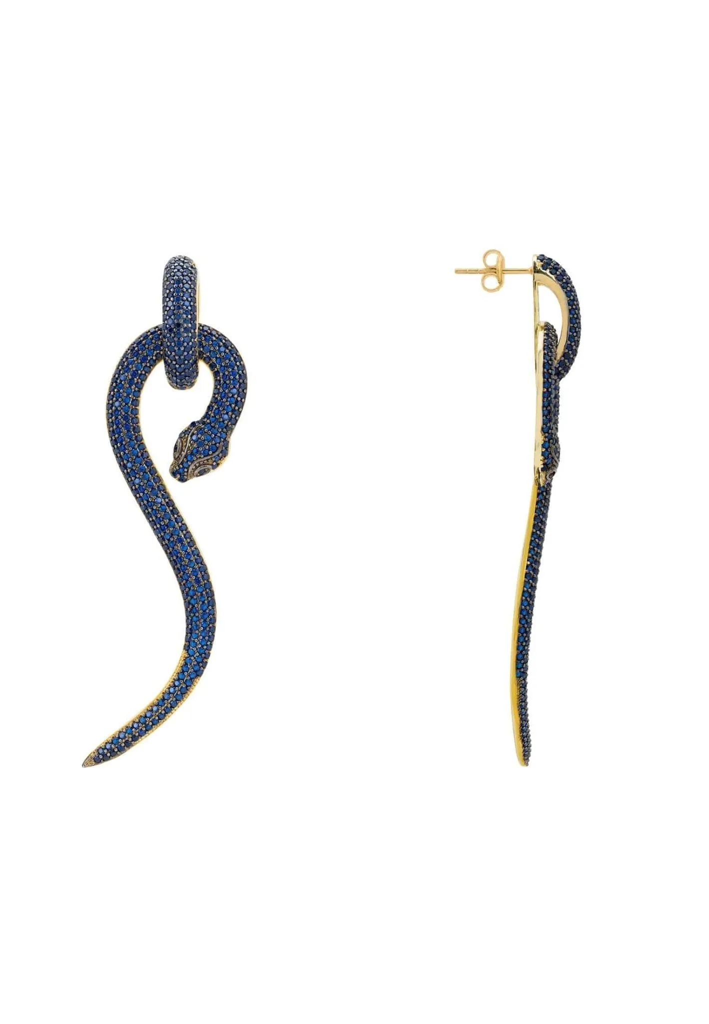 Anaconda Snake Drop Earrings Gold Sapphire