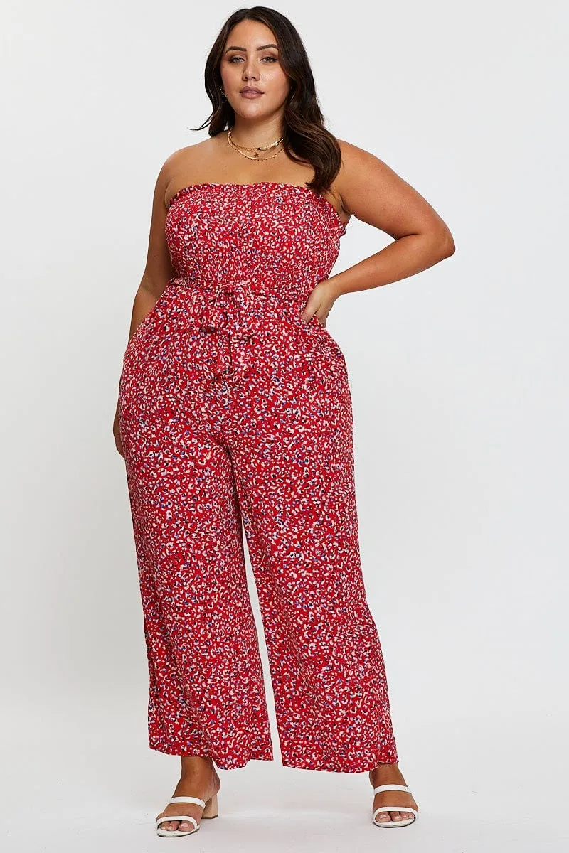 Animal Print Jumpsuit Strapless Waist Tie