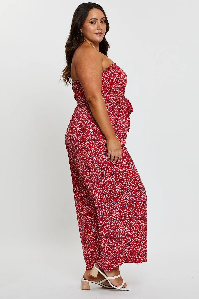 Animal Print Jumpsuit Strapless Waist Tie