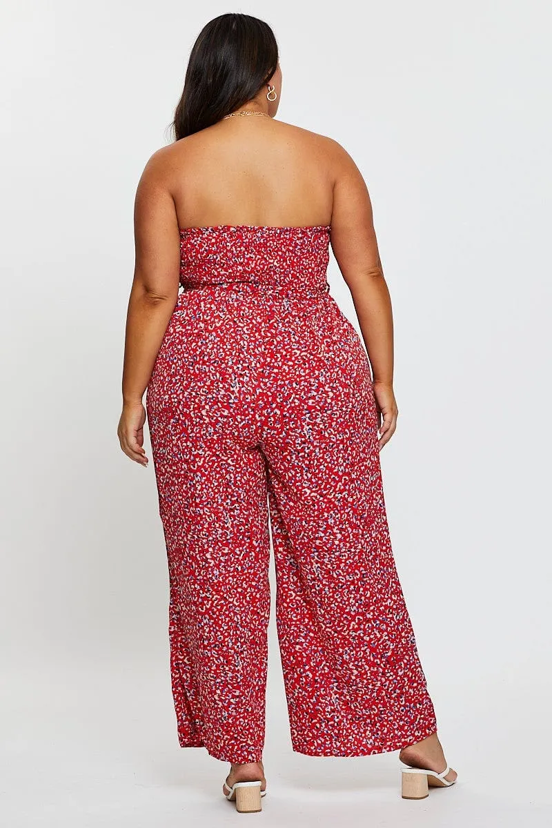 Animal Print Jumpsuit Strapless Waist Tie