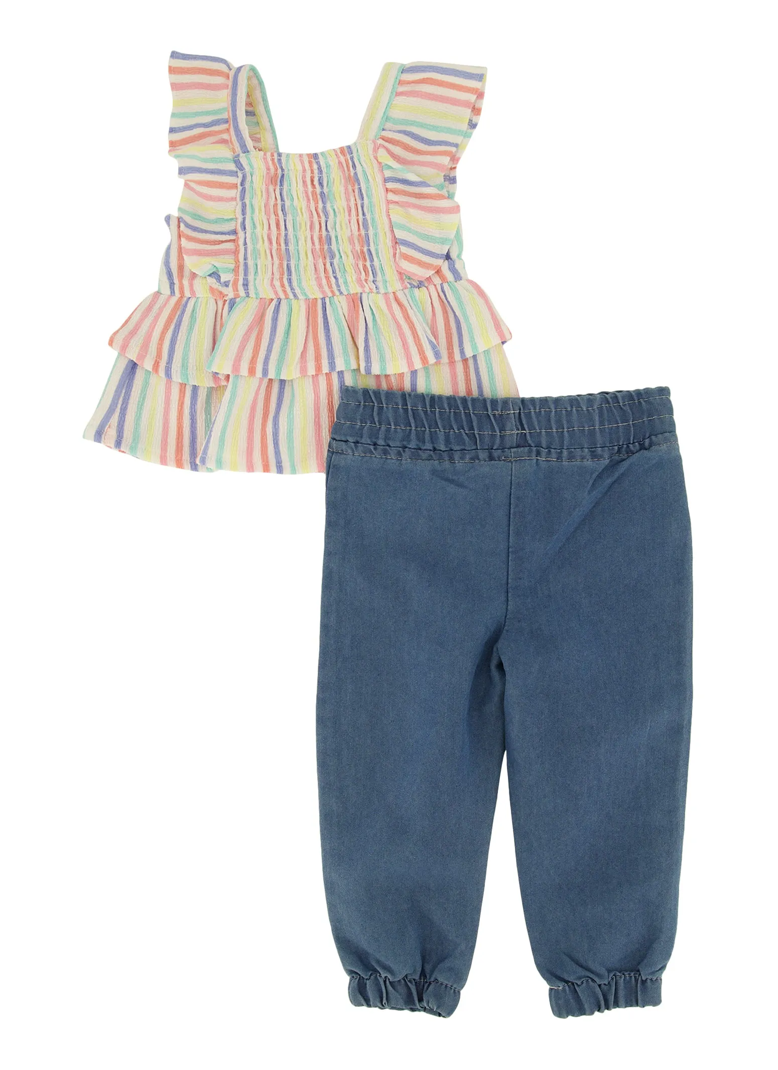 Baby Girls 0-9M Rainbow Stripe Peplum Top and Denim Joggers