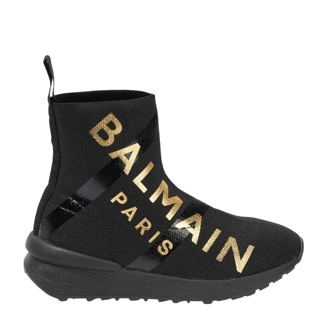 Balmain Kids Gold Printed Logo Sock Trainers