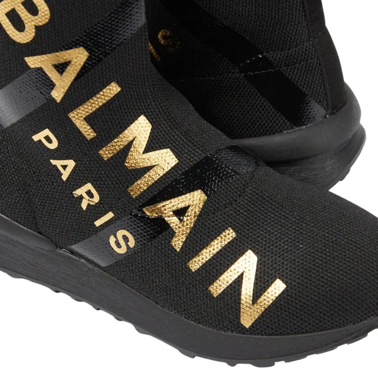 Balmain Kids Gold Printed Logo Sock Trainers