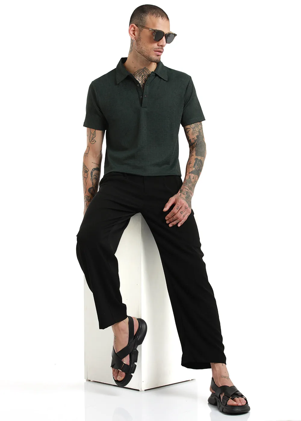 Basket Weave Olive Polo T-shirt