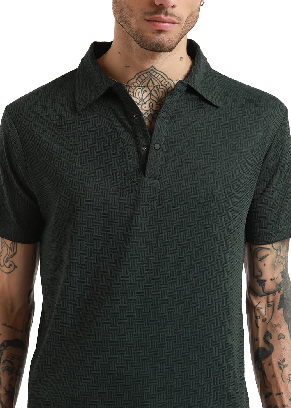 Basket Weave Olive Polo T-shirt