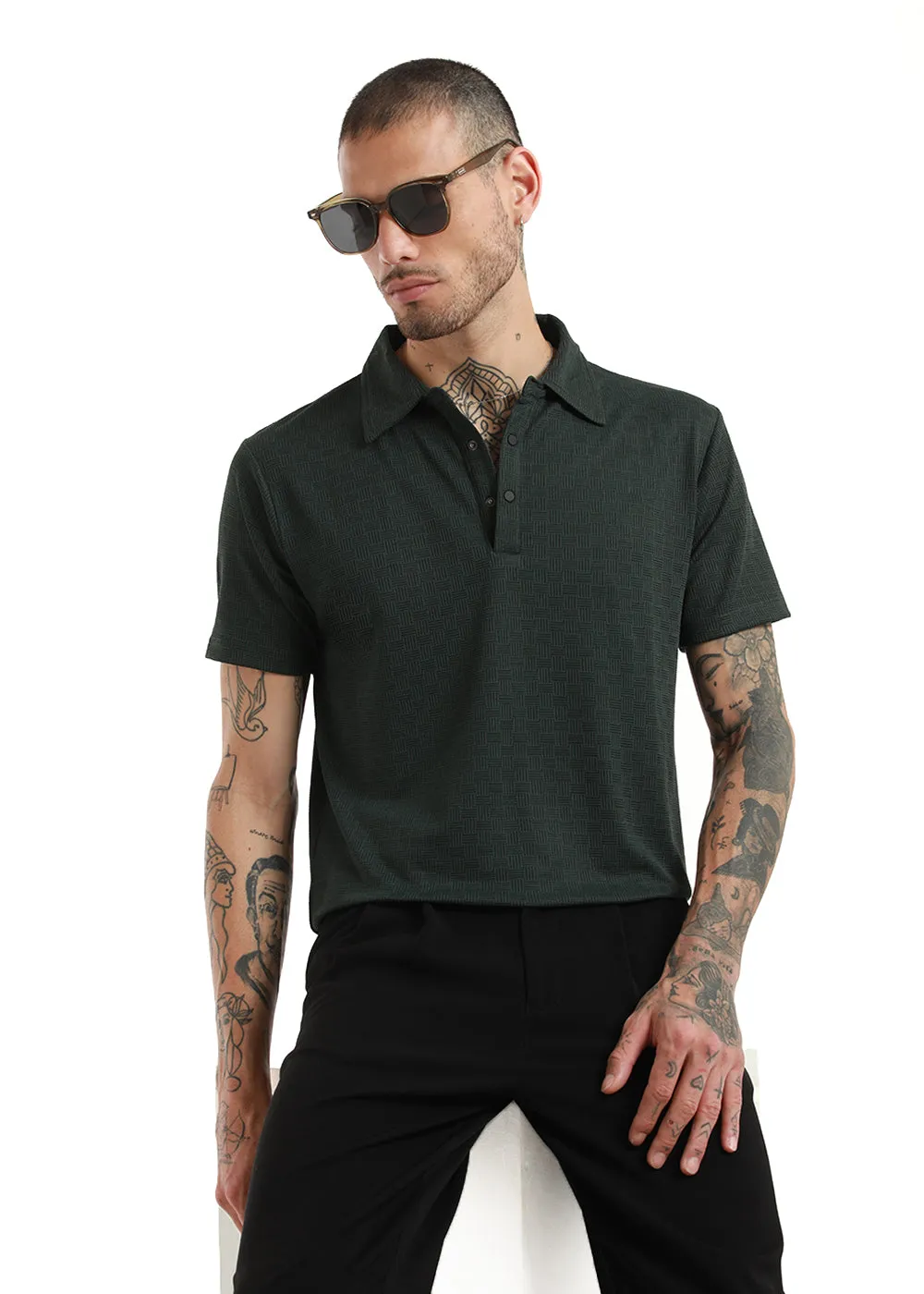 Basket Weave Olive Polo T-shirt