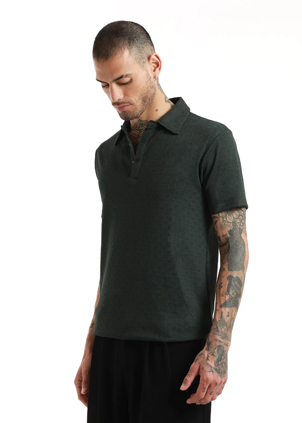 Basket Weave Olive Polo T-shirt