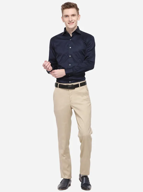 Beige Solid Slim Fit Formal Trouser | Greenfibre