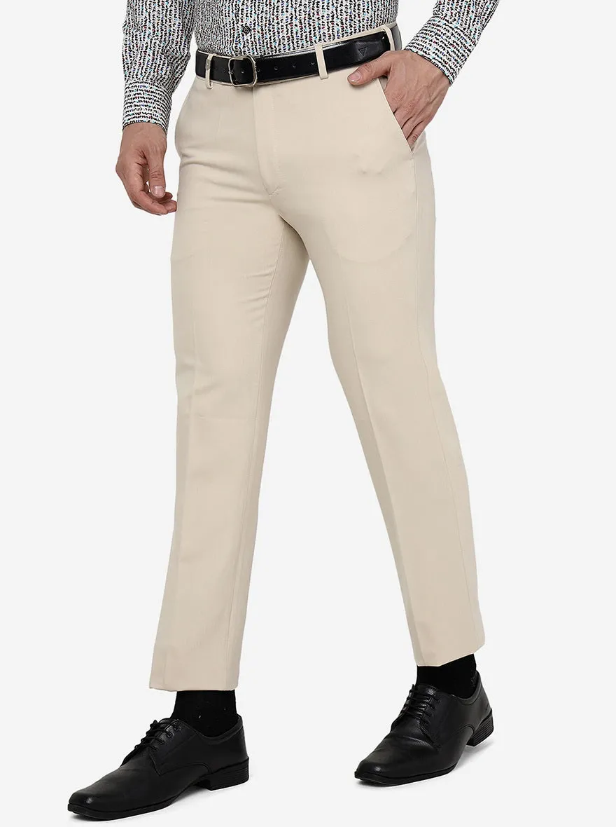 Beige Solid Slim Fit Formal Trouser | JB Studio