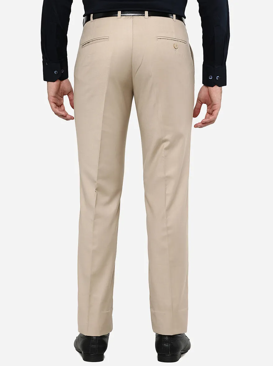 Beige Solid Slim Fit Formal Trouser | Metal