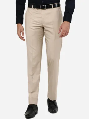 Beige Solid Slim Fit Formal Trouser | Metal