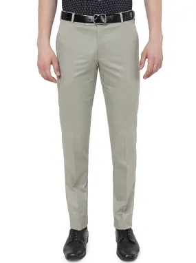 Beige Solid Slim Fit Formal Trouser | Metal