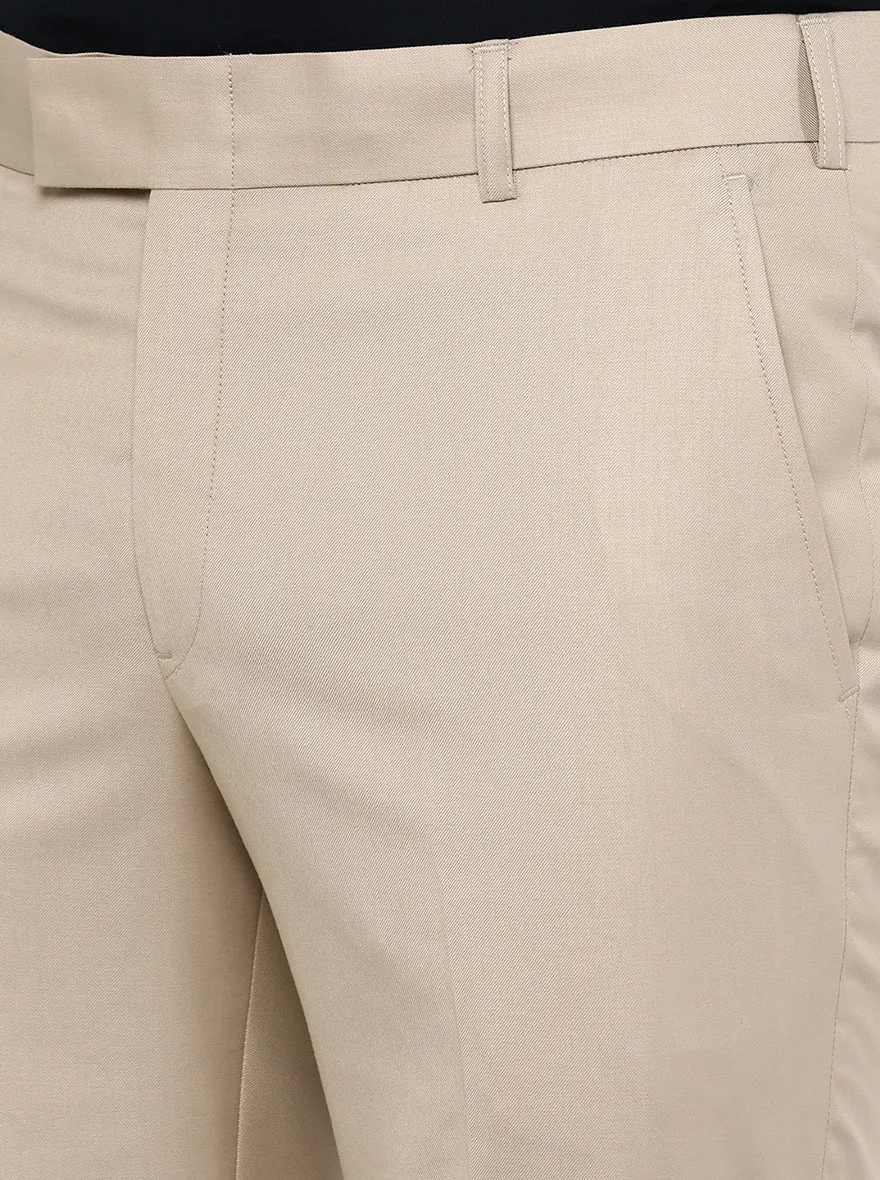 Beige Solid Slim Fit Formal Trouser | Metal