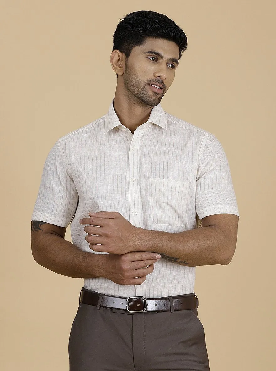 Beige Striped Slim Fit Formal Shirt | Greenfibre