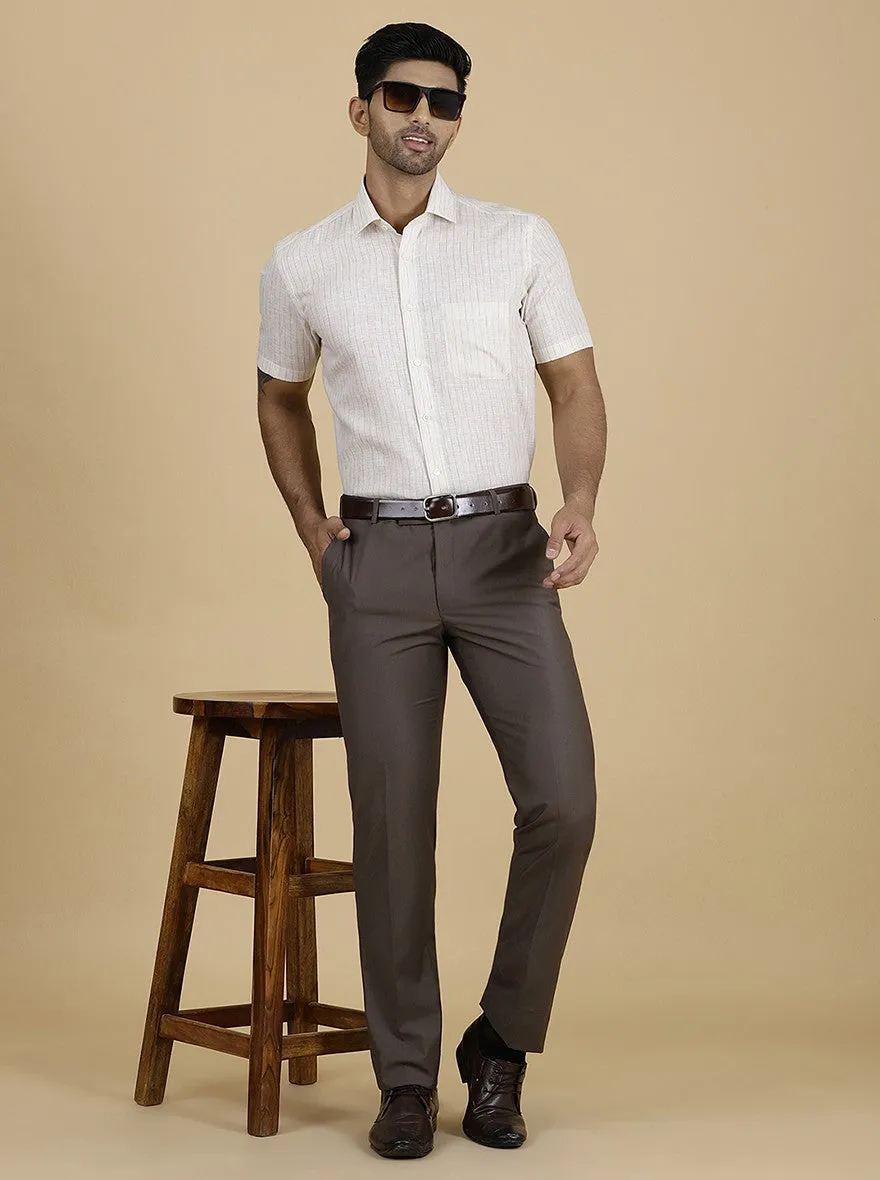 Beige Striped Slim Fit Formal Shirt | Greenfibre