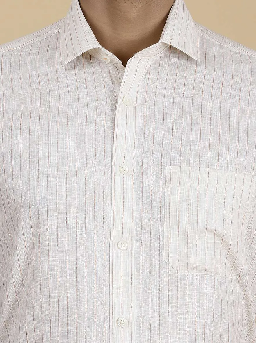 Beige Striped Slim Fit Formal Shirt | Greenfibre