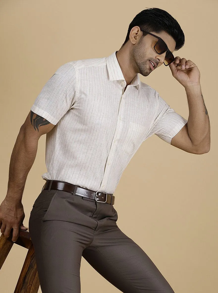 Beige Striped Slim Fit Formal Shirt | Greenfibre