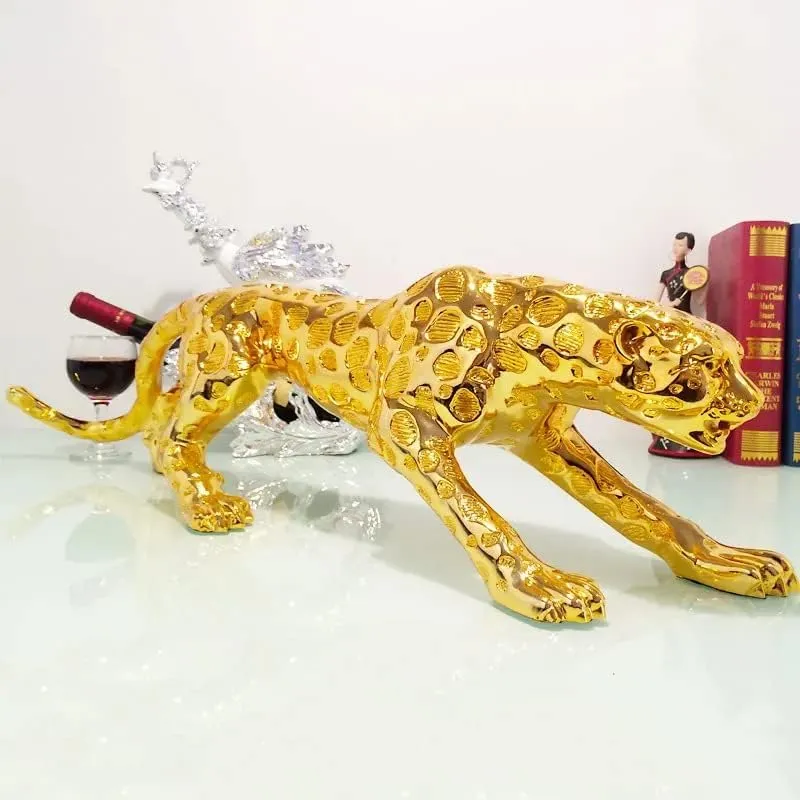 BIG Size Golden Panther Jaguar Lion Luxury Showpiece Animal Figurines Decorative Item for Home Dcor Living Room Bedroom Table Top Car Dashboard Decoration