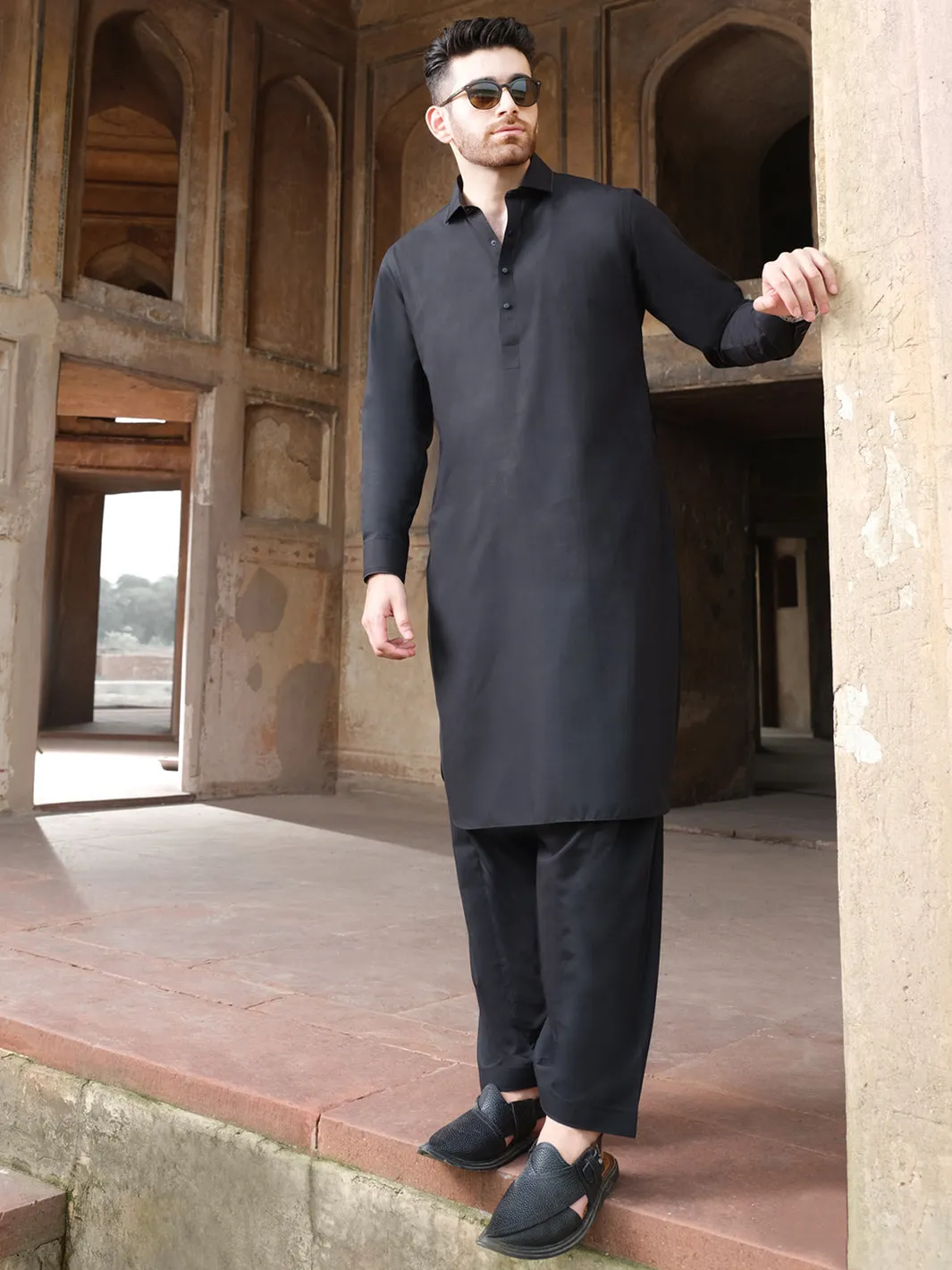 Black Blended Kameez Shalwar - ALWA-KS-198