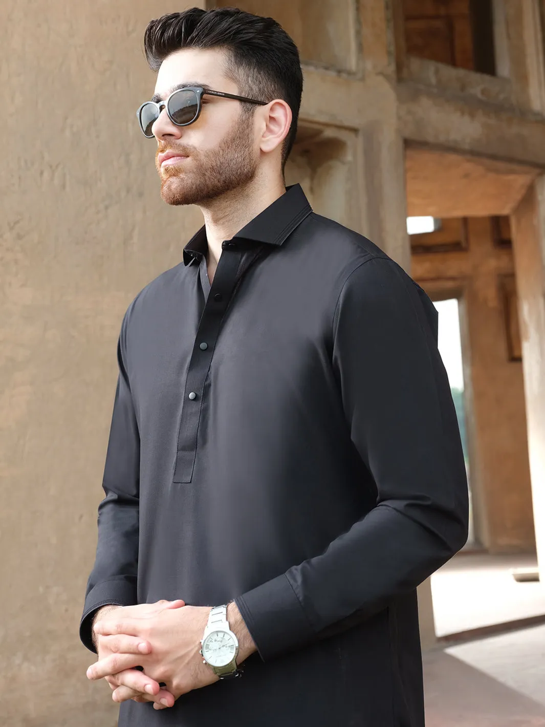 Black Blended Kameez Shalwar - ALWA-KS-198