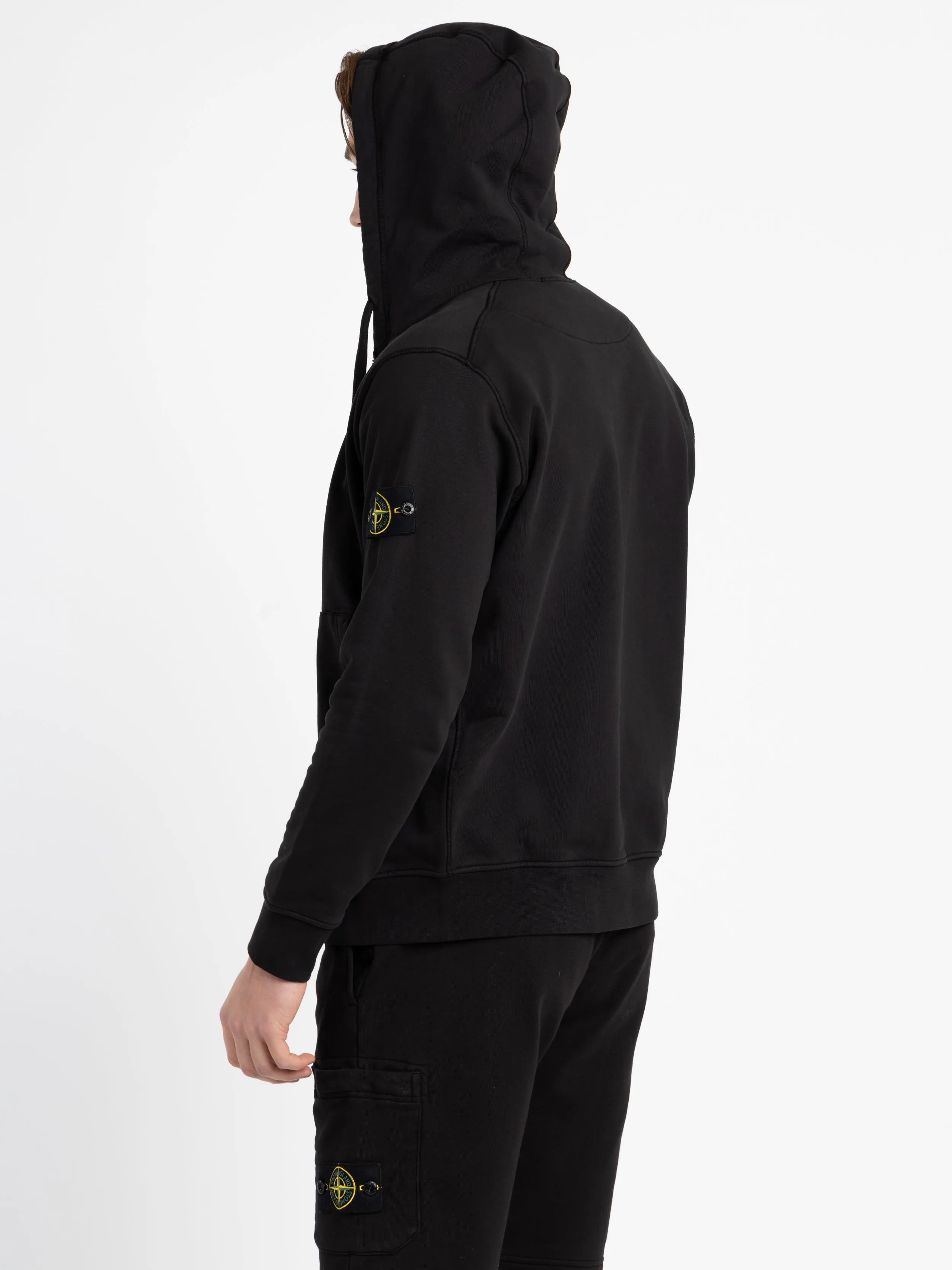 Black Cotton Full Zip Hooded Sweater