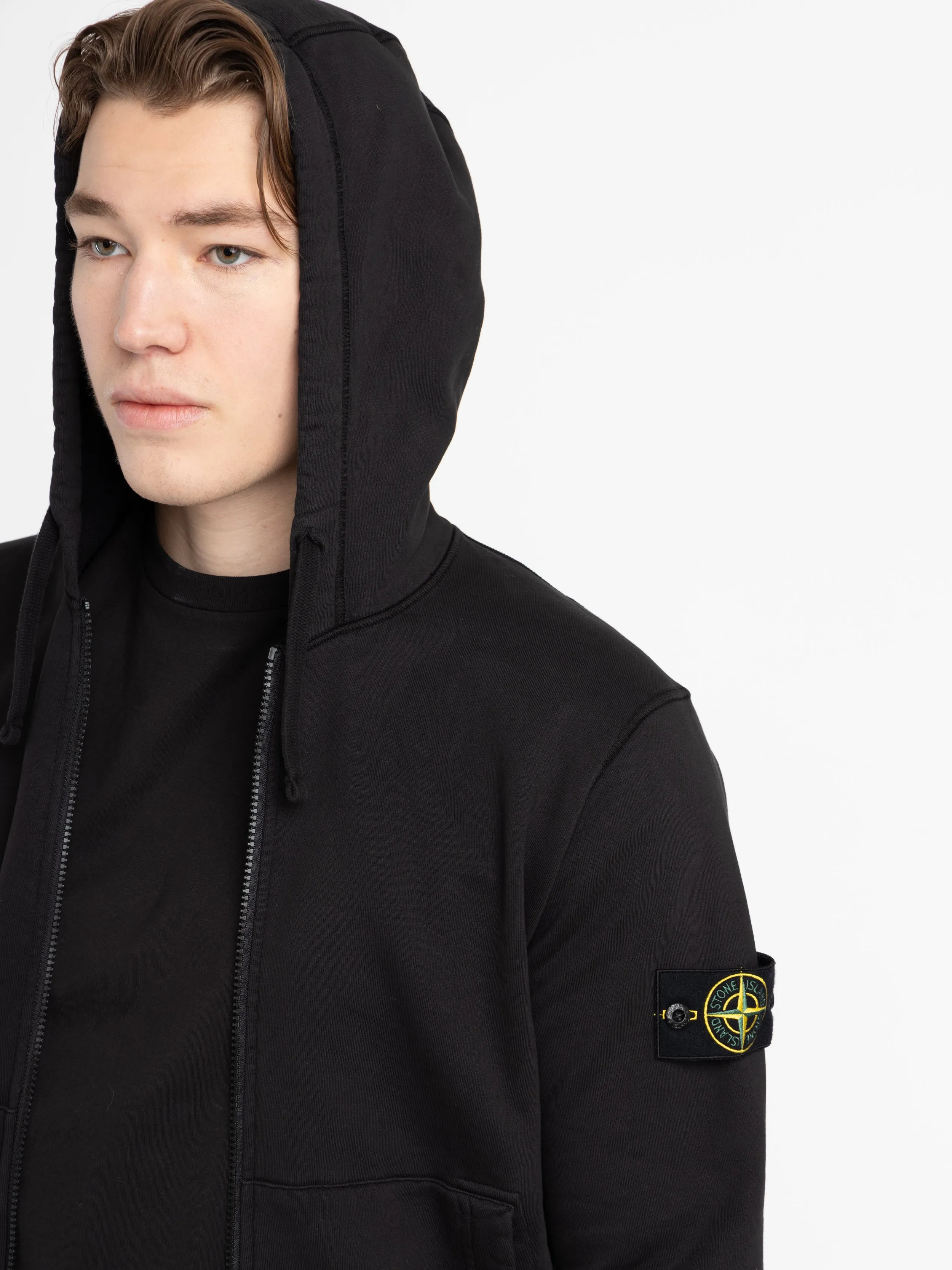 Black Cotton Full Zip Hooded Sweater