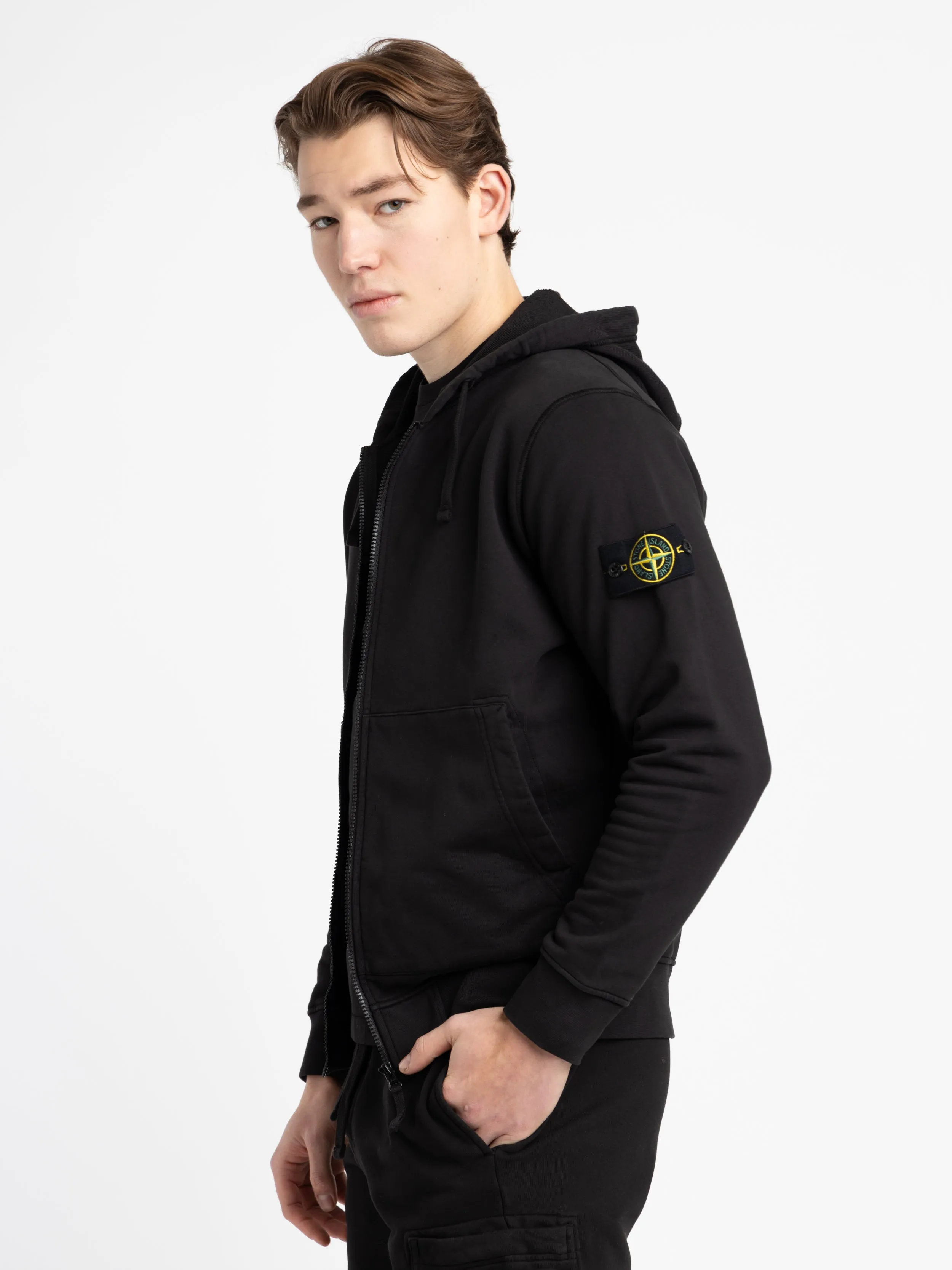 Black Cotton Full Zip Hooded Sweater