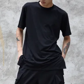 Black Crew Neck Mid Length T-Shirt