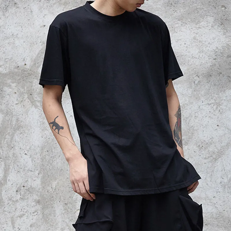 Black Crew Neck Mid Length T-Shirt