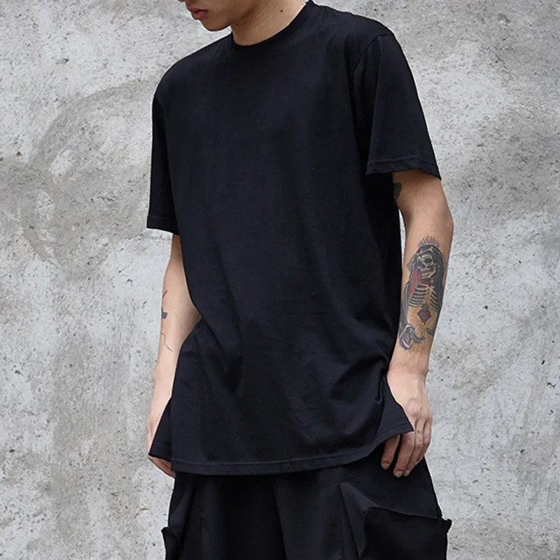 Black Crew Neck Mid Length T-Shirt