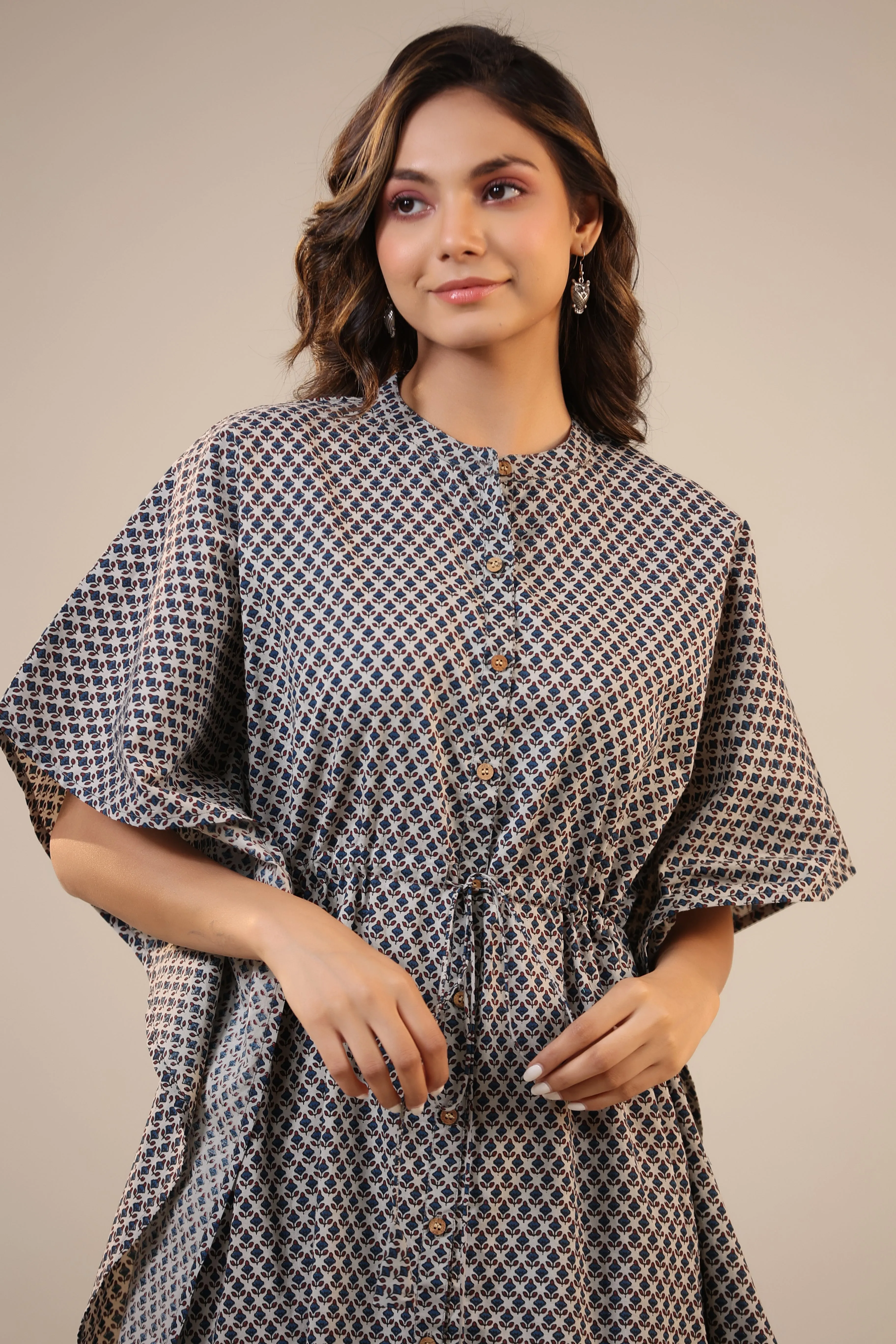 Booti on Grey Front Buttoned Kaftan